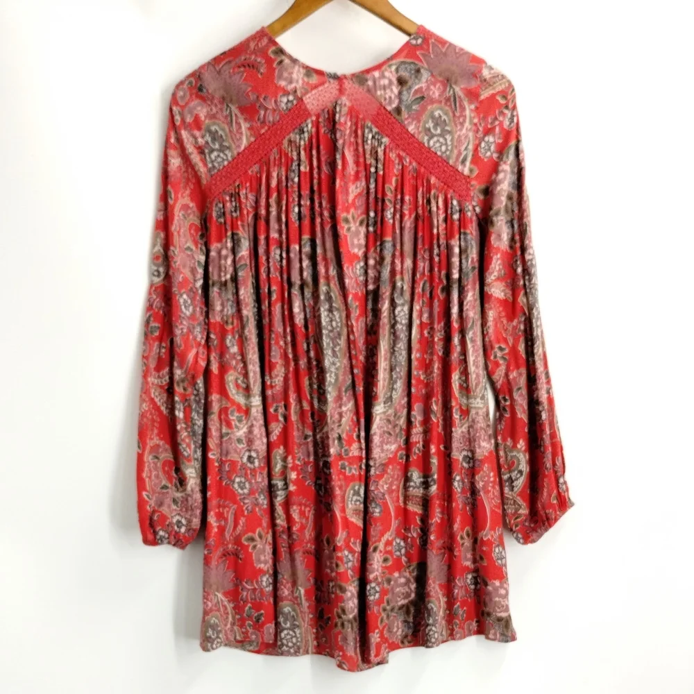 Free‎ People Red Rain or Shine Paisley Tunic Top